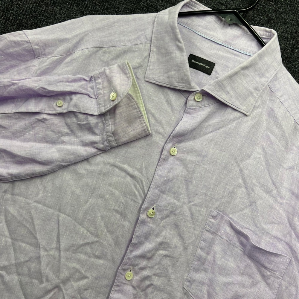Ermenegildo Zegna Mens 3XL Linen Button Down Shirt Lavender Purple Long Sleeve